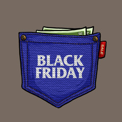 pocket jeans with moneys for black friday event sale template vector design