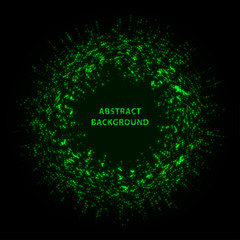 Abstract stipple background. Green Luminous circles. Aquamarine elegant glowing circle.  Green light ring. Virid sparking particles. Colorful ellipse. Bright border.