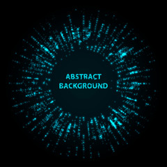 Abstract stipple background. Blue Luminous circles. Navy elegant glowing circle.  Azure light ring. Indigo sparking particle. Ultramarine colorful ellipse. Bright border.