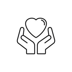 Charity symbol. Heart on the palm icon. Vector illustration