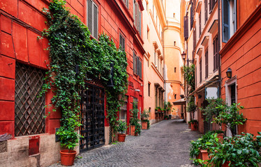 Old medieval streets of Rome, Italy. Exterior, architecture and landmark of ancient streets in Rome.