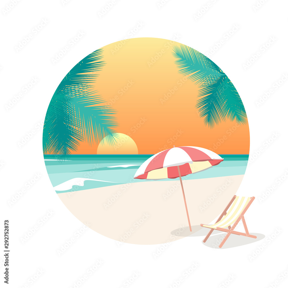 Poster Cartoon Beach Travel Resort Background Card Ad. Vector