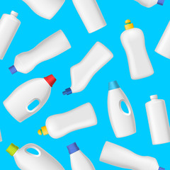Realistic Detailed 3d White Blank Detergent Bottles Seamless Pattern Background. Vector