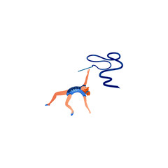 The teenage rhythmic gymnast with ribbon. Vector illustration in the flat cartoon style