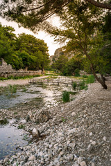 View on the ancient ruins of Lycian town of Olympos, Turkey.