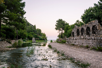 Fototapeta na wymiar View on the ancient ruins of Lycian town of Olympos, Turkey.