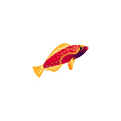 Fototapeta premium Coral fish with a yellow fin. Vector illustration in the flat cartoon style