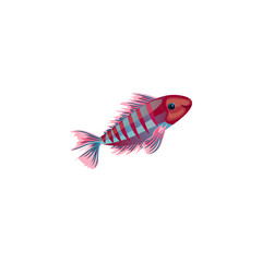 Coral fish with red stripes. Vector illustration in the flat cartoon style