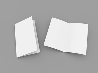 White brochure template on gray background. 3d render illustration.