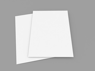 Two paper sheets on a gray background. 3d render illustration.