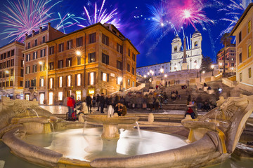 Obraz na płótnie Canvas Fireworks display over the Spanish Steps in Rome, Italy