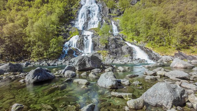Cinemagraph loop background of Tvindefossen waterfall in Norway, Europe.