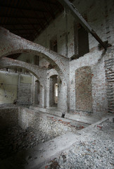 the internal architecture of the abandoned premises of the temple building