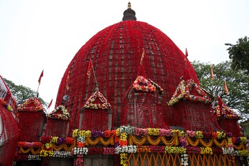 ancient temple of hindu goddess Kamakhya decorated with flowers