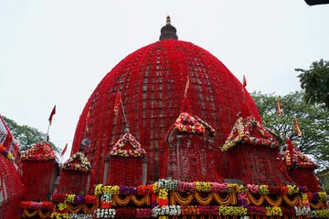 Kamakhya Devi temple decorated with flowers for the hindu festival of navratre