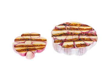 grilled sliced garlic isolated on white background
