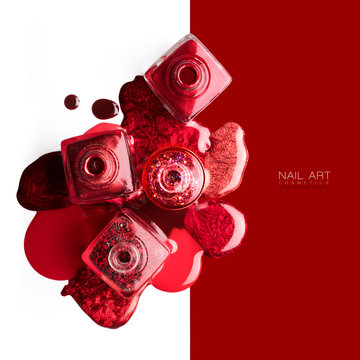 Red and metallic nail art cosmetics concept