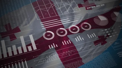 Georgia. Statistics, infographics, financial market data, analysis and reports, numbers and graphs on Georgian waving flag 4K.  - Powered by Adobe