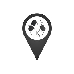 Recycle symbol inside map pin. Location pointer Conceptual icon. Stock Vector illustration isolated on white background.