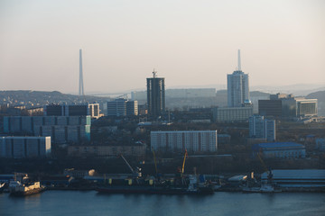 The central part of the city of Vladivostok from the height of the viewing platform