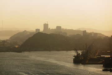 The central part of the city of Vladivostok from the height of the viewing platform