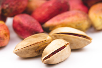 fresh pstachio on white background