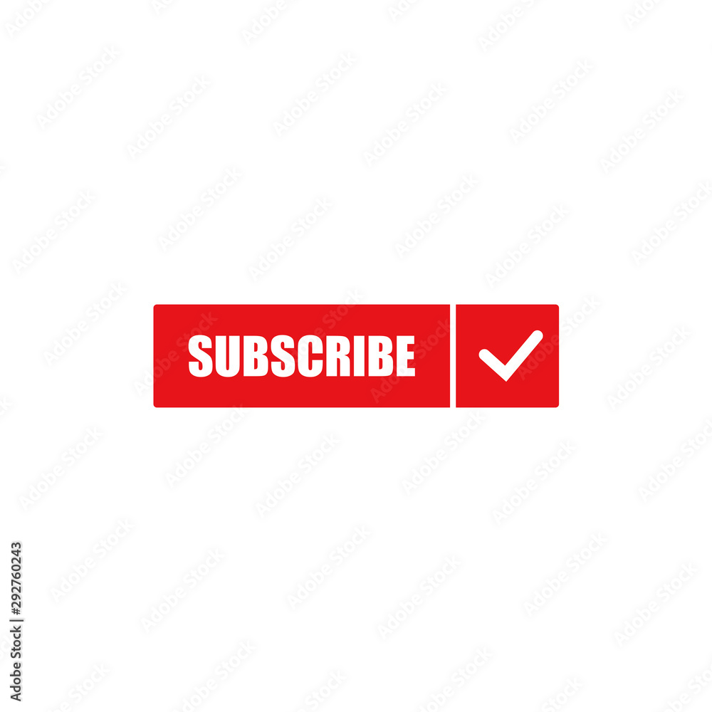 Poster red rounded subscribe button with the check mark on the left and white background