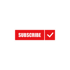 Red rounded subscribe button with the check mark on the left and white background