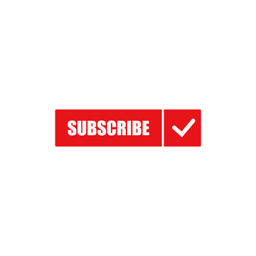Red rounded subscribe button with the check mark on the left and white background