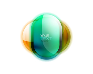 Shiny round glass button design, glossy icon for your text or logo. Frame or web box banner with 3d effect