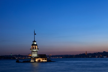 Kizkulesi photographed at sunset in the historical symbols of the Bosphorus