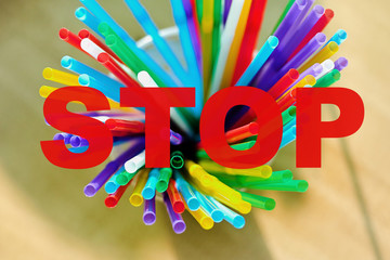 Stop using plastic straws. Environmental pollution concept.