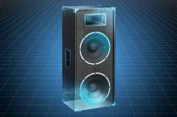 Visualization 3d cad model of concert speaker, blueprint. 3D rendering