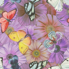 Perfect for manufacture wrapping paper, textile, web design. Lovely realistic garden flowers.
