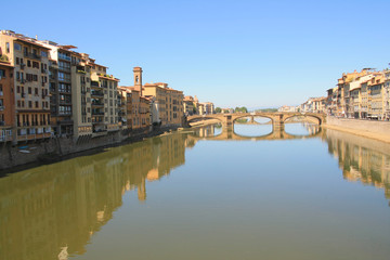 Fototapeta na wymiar Ponte Santa Trinita with the Oltrarno district in Florence, city in central Italy and birthplace of the Renaissance, it is the capital city of the Tuscany region, Italy