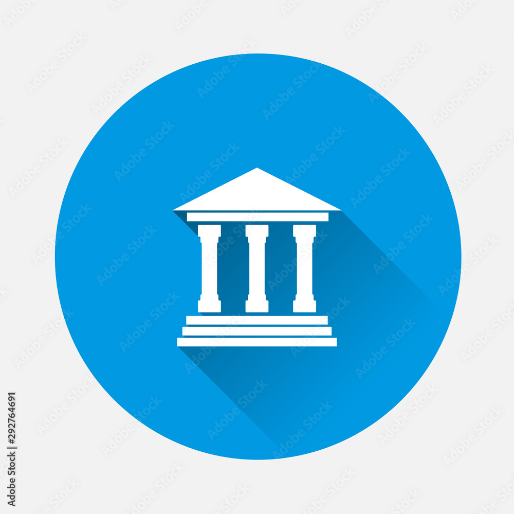 Poster vector icon of a business office building on blue background. flat image with long shadow. layers gr