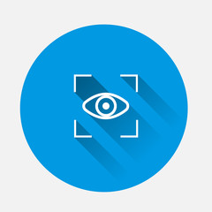 Obraz premium Vector eye scan icon on blue background. Flat image with long shadow.