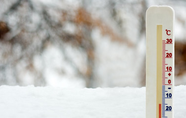image of a thermometer in snow close up