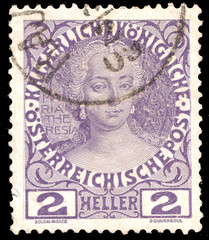 A stamp printed in Austria shows Maria Theresa, Holy Roman Empress, Archduchess of Austria, Queen of Hungary and Bohemia (1740-1780), by Martin von Meytenspostage.