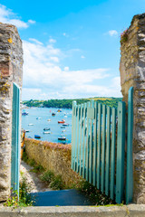 Gate to beautiful Fowey Estuary on a bright summer's day in South Cornwall, UK
