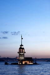 Kizkulesi photographed at sunset in the historical symbols of the Bosphorus