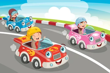 Fototapeten Kinderrennen mit lustigen Autos © yusufdemirci