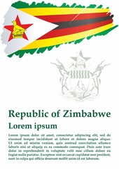 Flag of Zimbabwe, Republic of Zimbabwe. Template for award design, an official document with the flag of Zimbabwe. Bright, colorful vector illustration for graphic and web design.