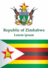 Flag of Zimbabwe, Republic of Zimbabwe. Template for award design, an official document with the flag of Zimbabwe. Bright, colorful vector illustration for graphic and web design.