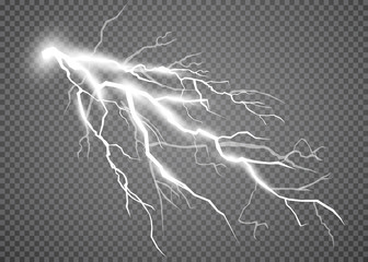 Set of lightnings. Thunder-storm and lightnings. Magic and bright lighting effects. Vector Illustration