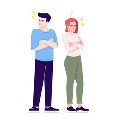 Couple quarrel flat vector illustration. Relationship crisis. Angry offended man and woman after quarrel fight isolated cartoon characters with outline elements on white background