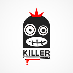 Maniac Man With A Knife, Thief Criminal Person. Vector Icon.