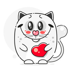Beautiful White Cat, Great Design For Any Purposes. Black White Illustration. Cute Vector Illustration. Isolated Vector.