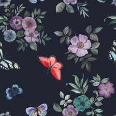 Seamless watercolor flowers pattern. Hand painted flowers of different colors. Flowers for design....