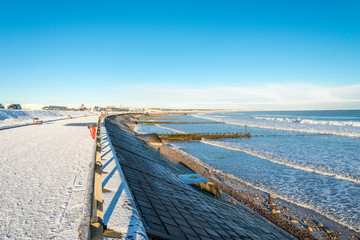 A beautiful sunny day on Aberdeen city beach in winter season, Scotland